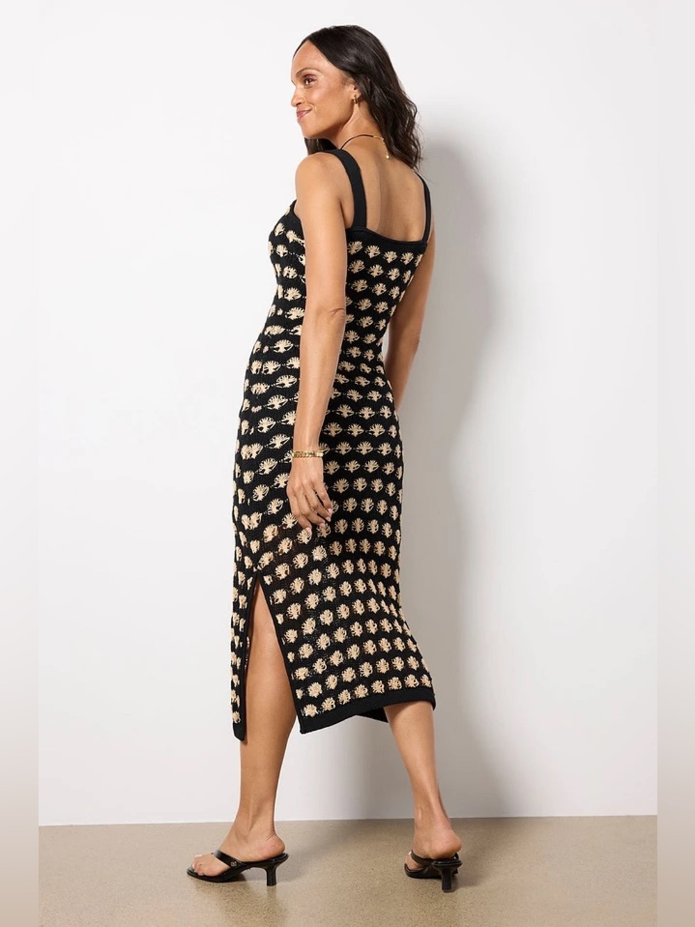 Evereve Anastasia Crochet Dress MiDi Sundress Size Small New Tan & Black - Picture 2 of 7